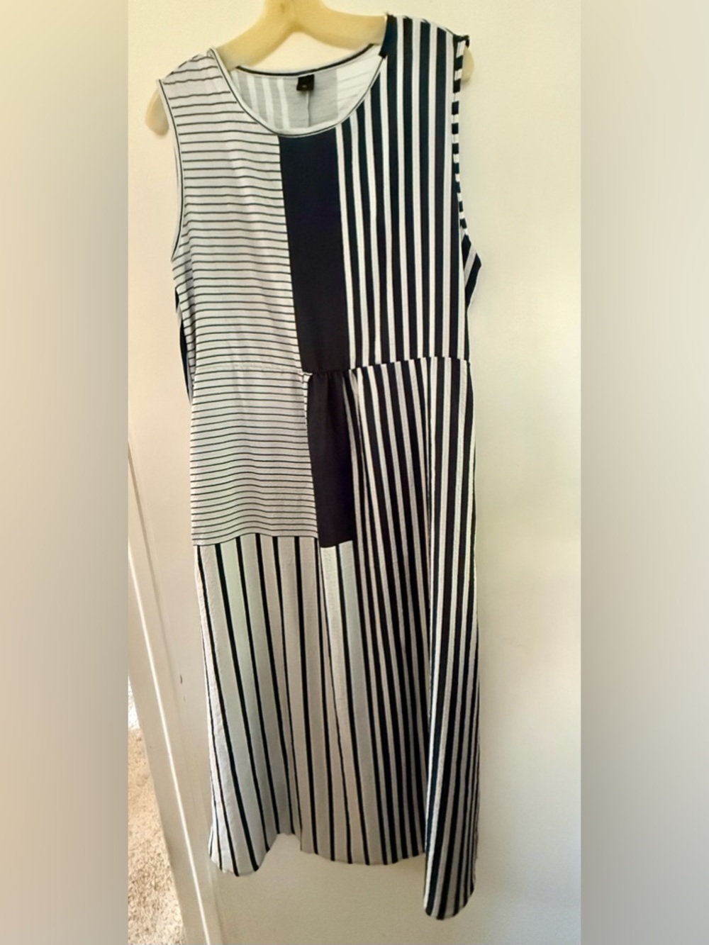 Sleeveless Black and White Striped Midi Dress